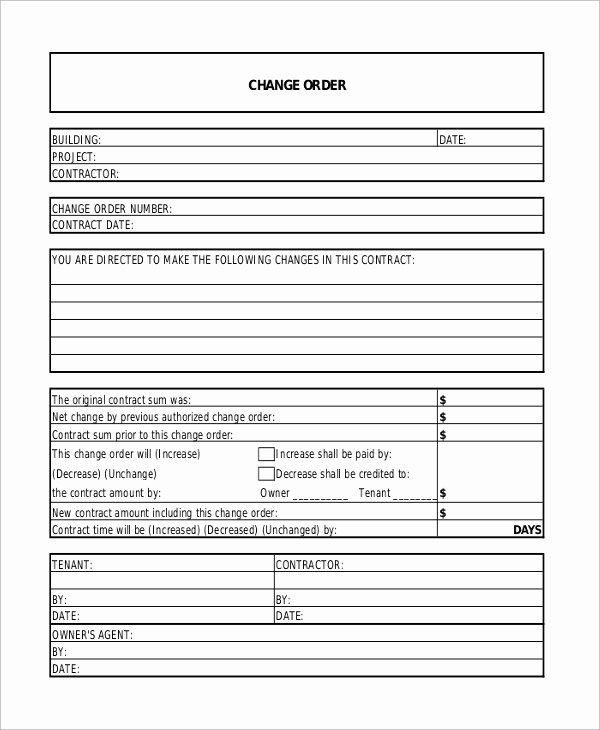 Construction Change order Template Lovely Sample Change order form 12 Examples In Word Pdf