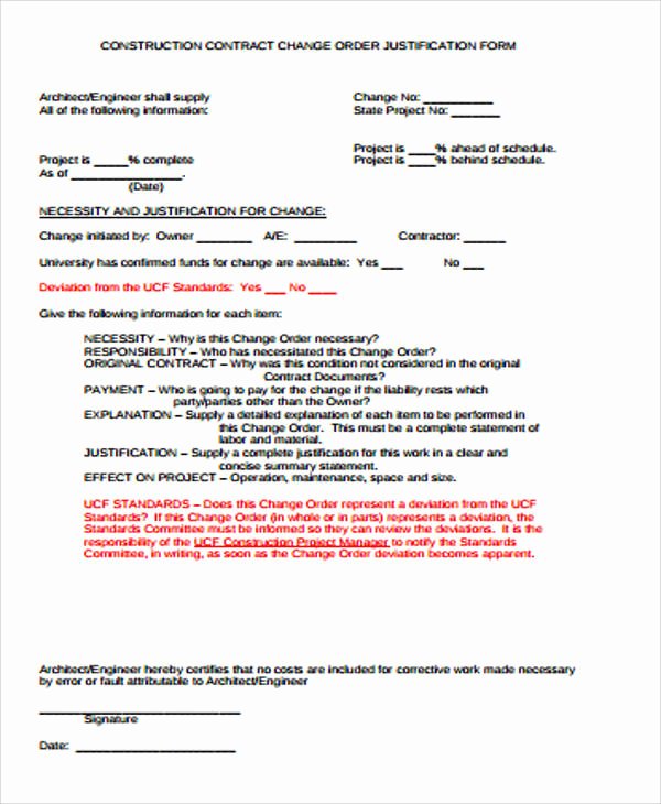 Construction Change order Template Lovely Sample Construction Change order form 7 Examples In