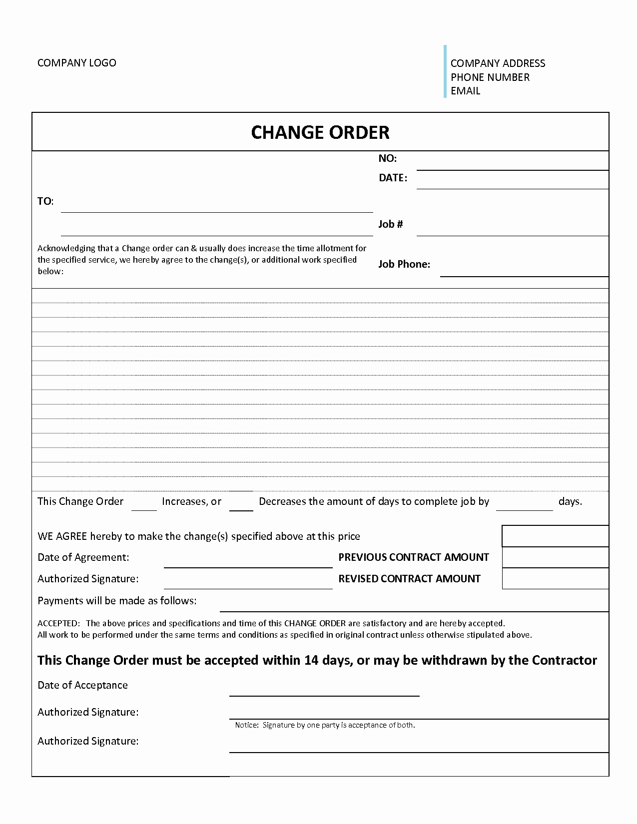 Construction Change order Template New 3 Construction Change order Templates