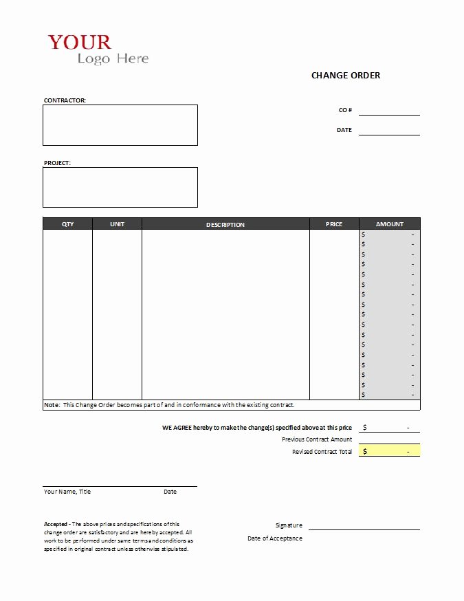 Construction Change order Template Unique Change order Standard Cms