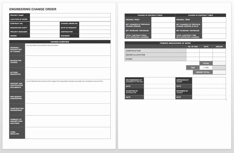 Construction Change order Template Word Awesome Plete Collection Of Free Change order forms