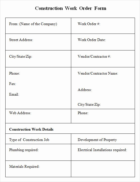 Construction Change order Template Word Best Of 6 Sample Construction Work order forms – Pdf