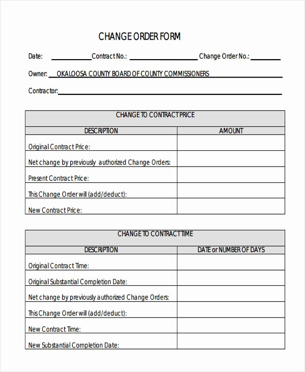 Construction Change order Template Word Fresh Change order forms 9 Free Word Pdf format Download