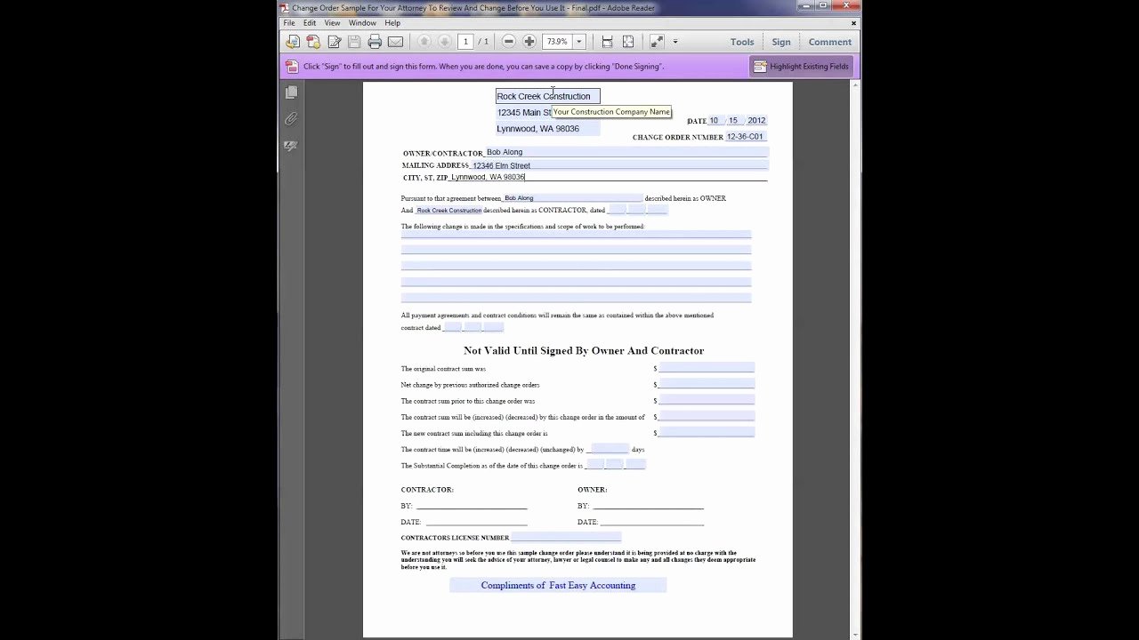 Construction Change order Template Word Fresh Free Construction Change order Template From Fast Easy