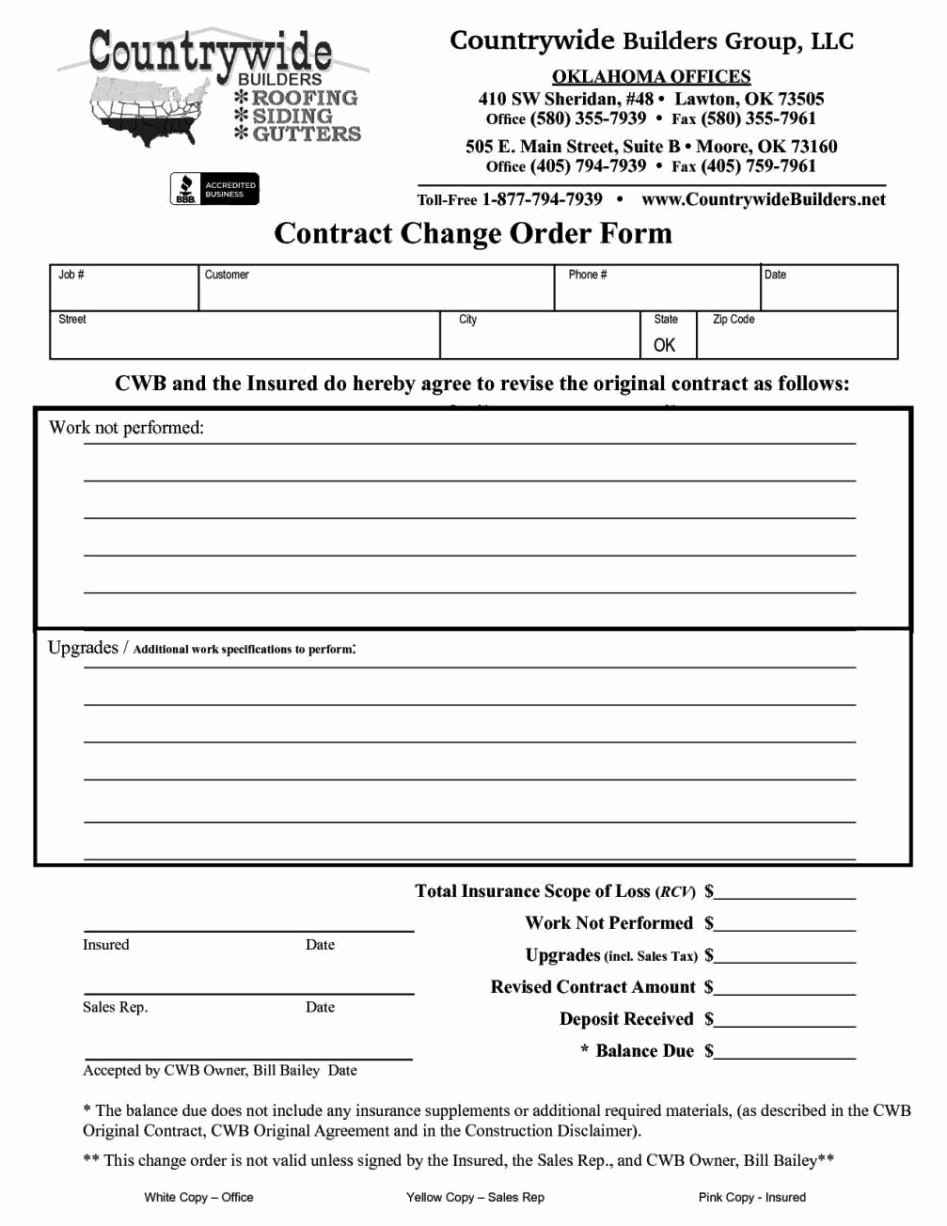 Construction Change order Template Word Inspirational Contractor Change order form Template Sampletemplatess