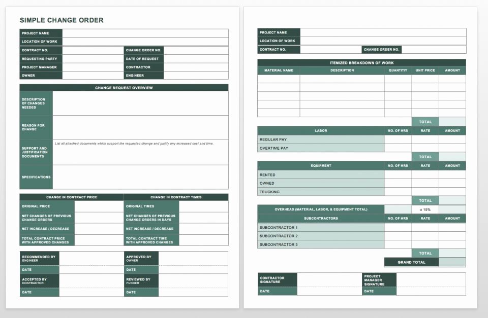 Construction Change order Template Word Inspirational Plete Collection Of Free Change order forms