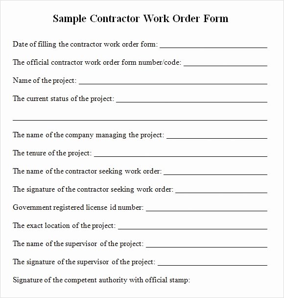 Construction Change order Template Word New Sample Contractor Work order forms