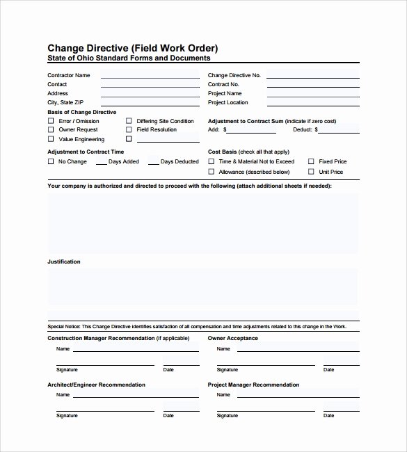 Construction Change order Template Word Unique 6 Sample Construction Work order forms – Pdf