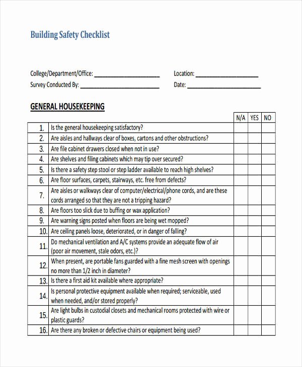 Construction Checklist Template Excel Beautiful 8 Building Checklist Templates Pdf Word format