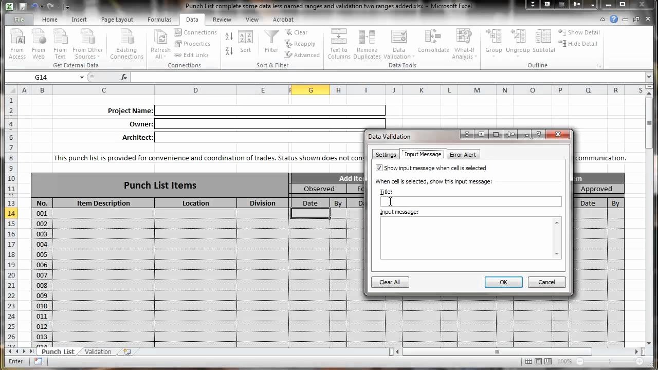 Construction Checklist Template Excel Beautiful Excel 2010 Construction Punch List Part Iv Data