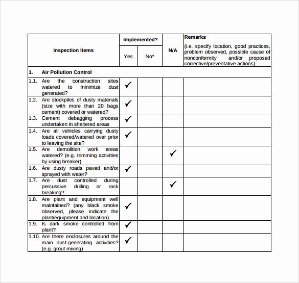 Construction Checklist Template Excel Elegant Sample Inspection Checklist 18 Documents In Pdf Word