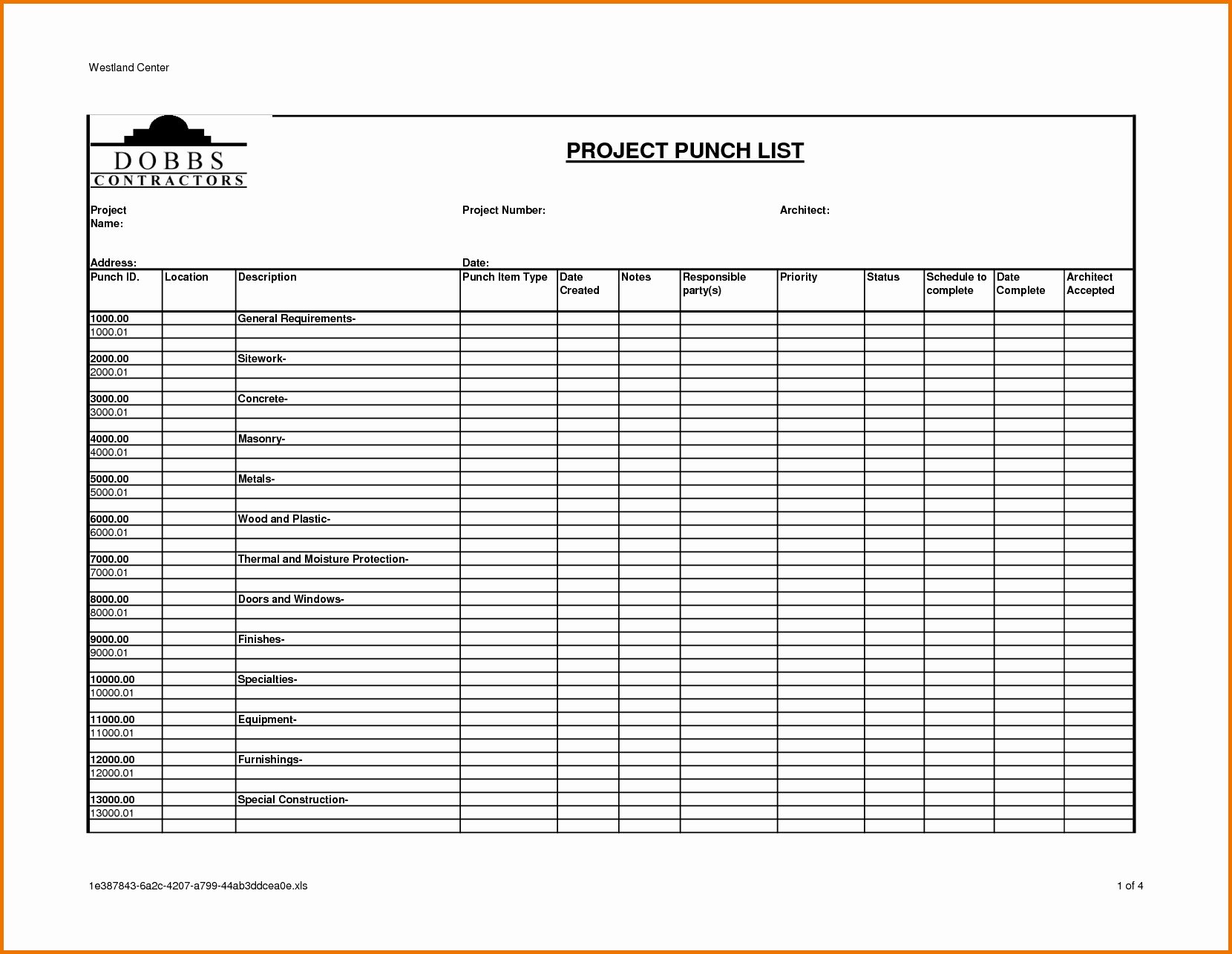 Construction Checklist Template Excel Lovely Construction Punch List Excel Spreadsheet to Pin