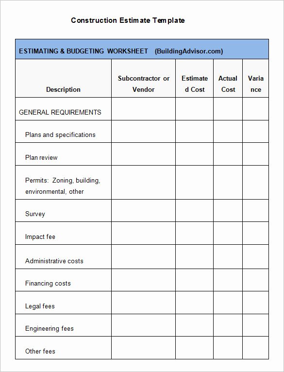 Construction Checklist Template Excel Luxury Free Construction Estimate Template Excel