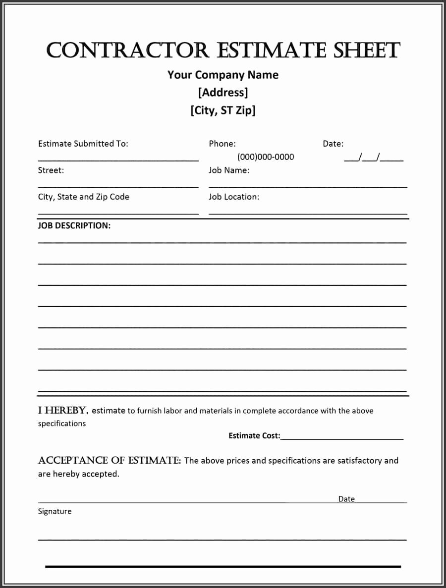 Construction Contract Template Free Download Awesome 44 Free Estimate Template forms [construction Repair