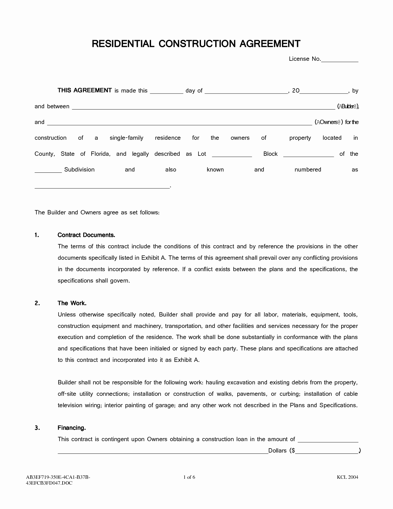 Construction Contract Template Free Download Awesome Residential Construction Agreement License No This by
