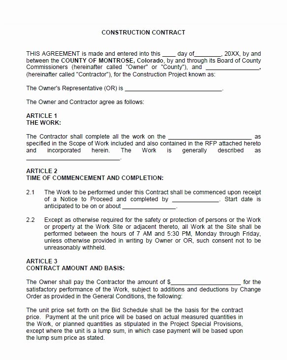 Construction Contract Template Free Download Luxury 40 Great Contract Templates Employment Construction