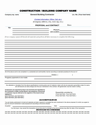 Construction Contract Template Free Download New Construction Work Proposal Template