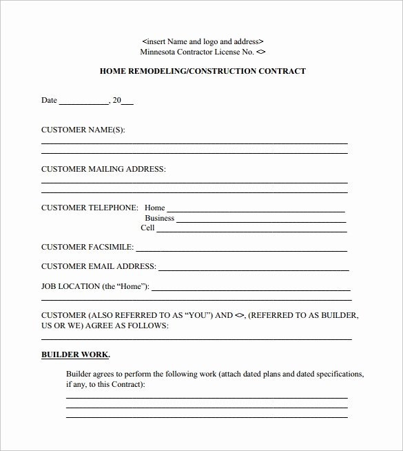 Construction Contract Template Free Download Unique 12 Remodeling Contract Templates Pages Docs Word