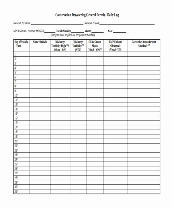 Construction Daily Log Template Awesome 34 Sample Log Templates