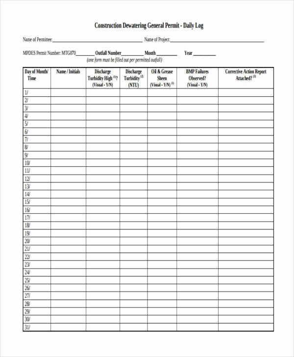 Construction Daily Log Template Awesome 34 Sample Log Templates