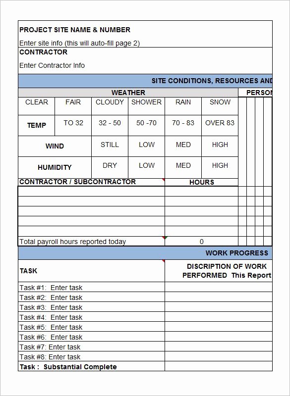 Construction Daily Log Template Fresh Contractors Daily Construction Report Template