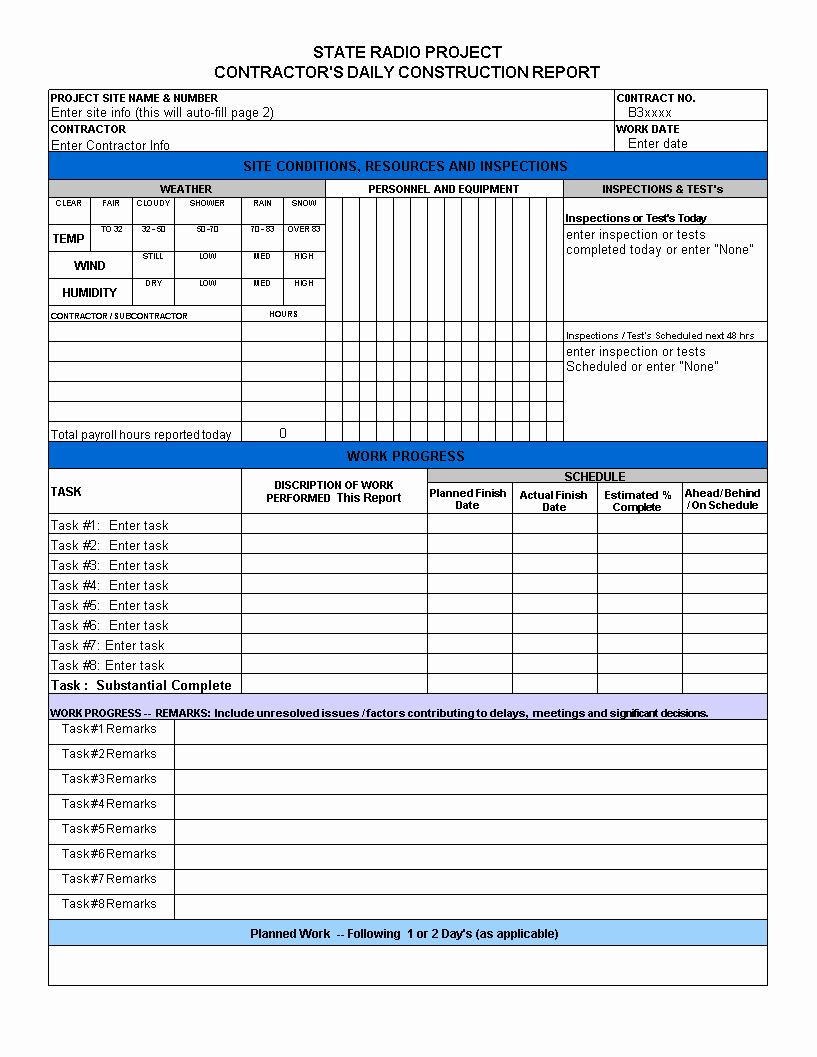 Construction Daily Log Template Inspirational Free Excel Daily Report