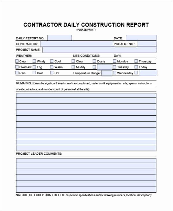 Construction Daily Log Template Lovely 33 Sample Daily Log