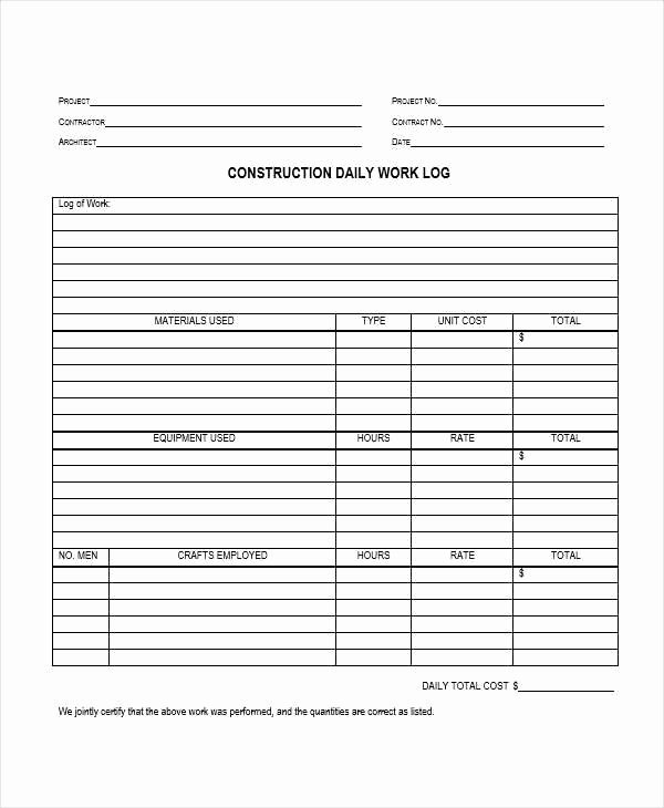 Construction Daily Log Template New 33 Sample Daily Log