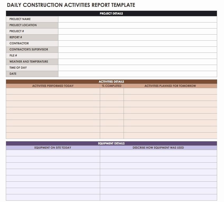 Construction Daily Report Template Excel Awesome Construction Daily Reports Templates or software Smartsheet