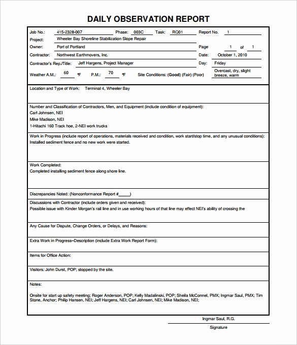 Construction Daily Report Template Excel Awesome Daily Construction Report Template 25 Free Word Pdf