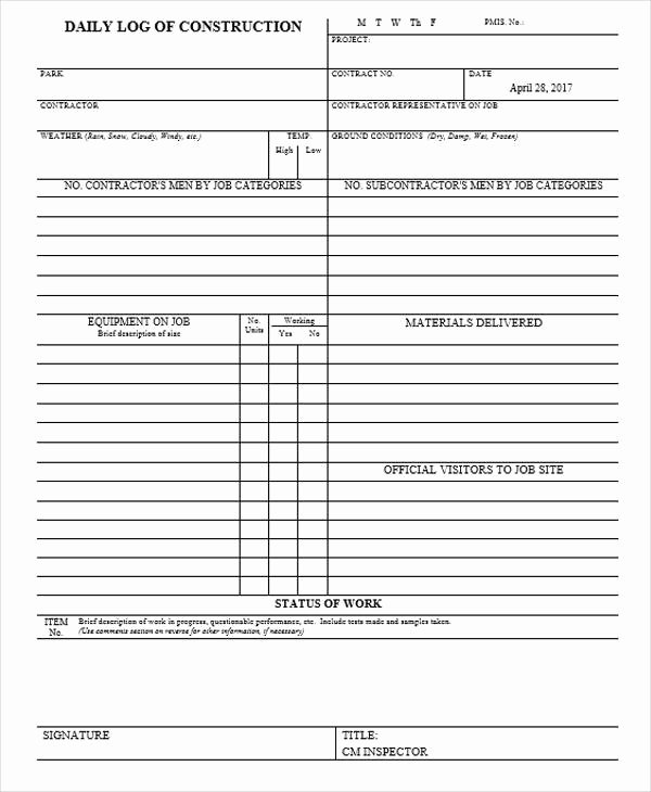 Construction Daily Report Template Excel Best Of 31 Daily Log Templates