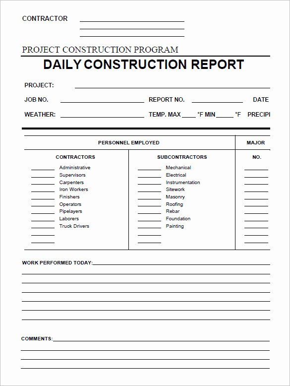 Construction Daily Report Template Excel Elegant 24 Daily Construction Report Templates Pdf Google Docs