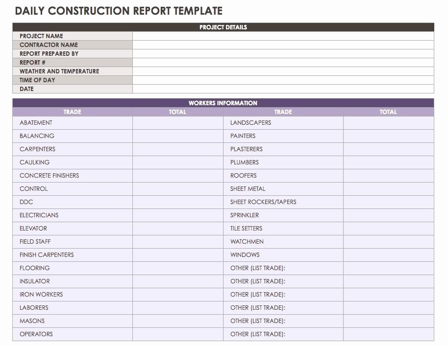Construction Daily Report Template Excel Fresh Construction Daily Reports Templates or software Smartsheet