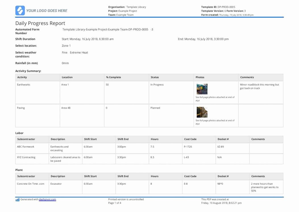 Construction Daily Report Template Excel Lovely Construction Daily Progress Report Template