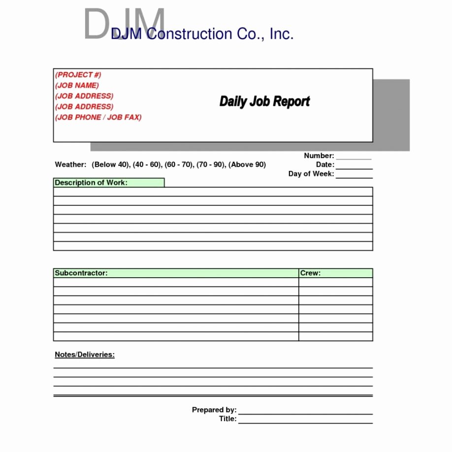 Construction Daily Report Template Excel Unique Construction Daily Report Template Excel Free Safety form
