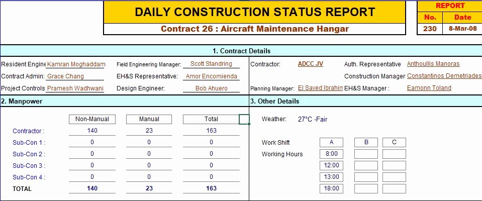 Construction Daily Report Template Excel Unique Construction Daily Report Template Excel