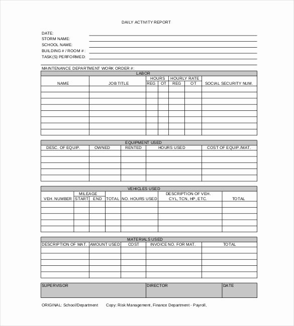 Construction Daily Report Template Excel Unique Daily Report Template 25 Free Word Excel Pdf