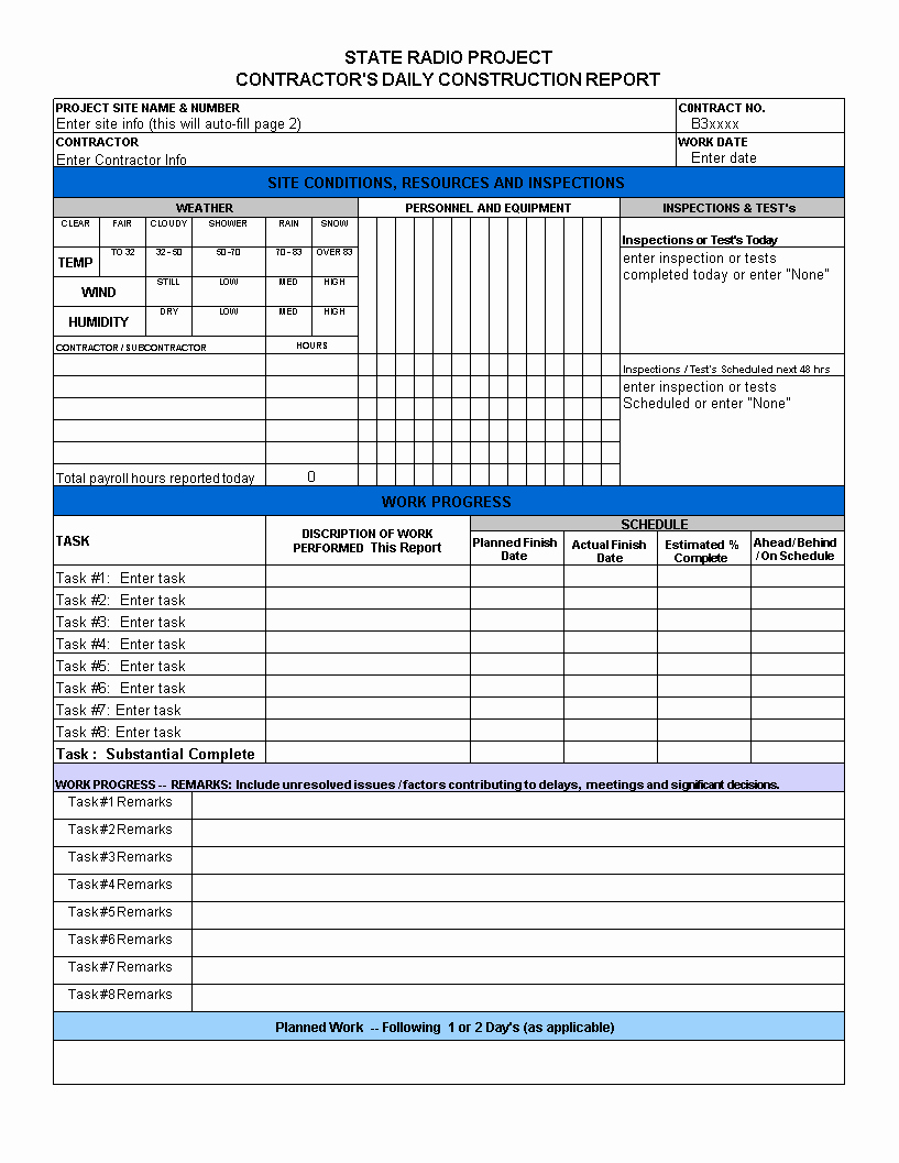 Construction Daily Report Template Excel Unique Free Excel Daily Report
