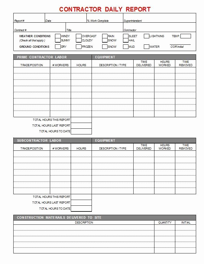 Construction Daily Report Template Lovely Contractor Daily Report Cms