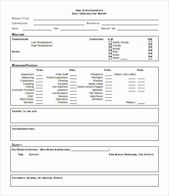 Construction Daily Report Template Unique 24 Daily Construction Report Templates Pdf Google Docs