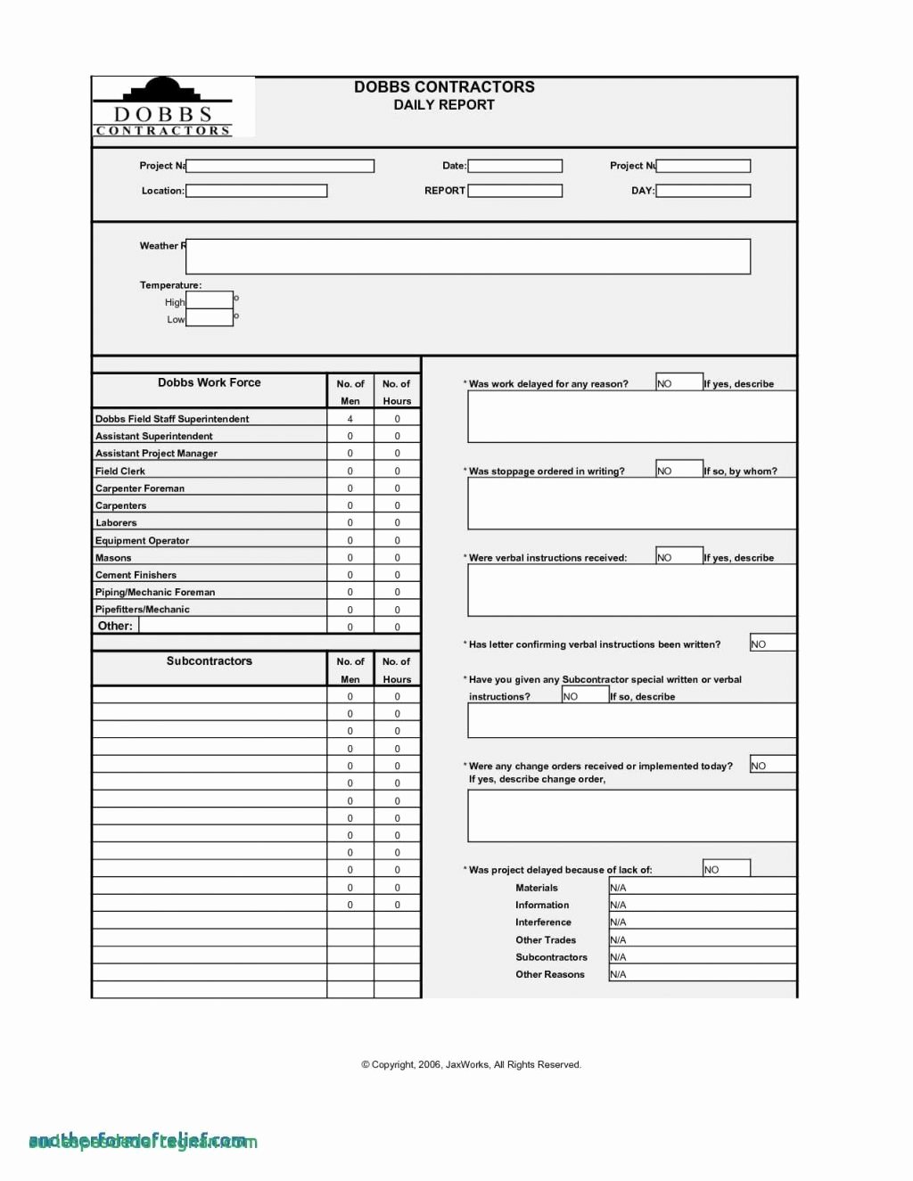 Construction Daily Report Template Unique Daily Reports Constructionemplates High Quality Cool