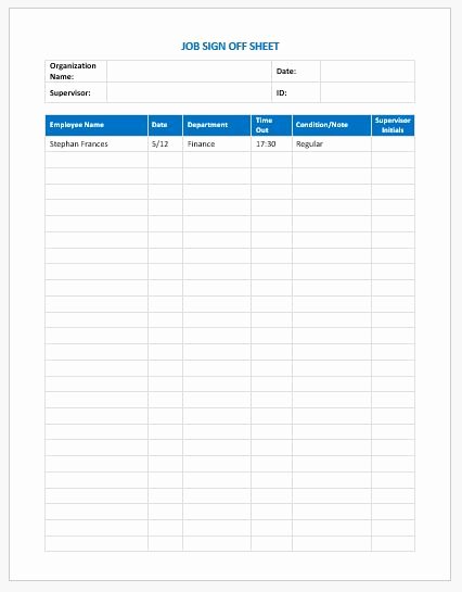 Construction Job Completion Sign Off form Fresh Job Sign F Sheets for Ms Word