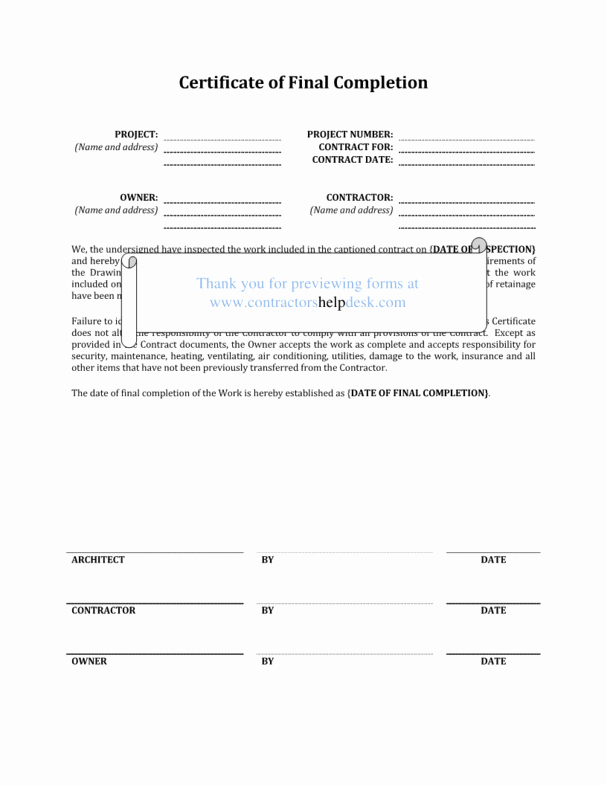 Construction Job Completion Sign Off form Inspirational Contractors Help Desk forms