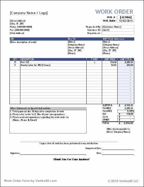 Construction Job Completion Sign Off form Inspirational Download the Work order form From Vertex42