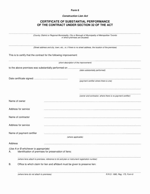 Construction Job Completion Sign Off form New Pletion Template Construction Certificate Substantial