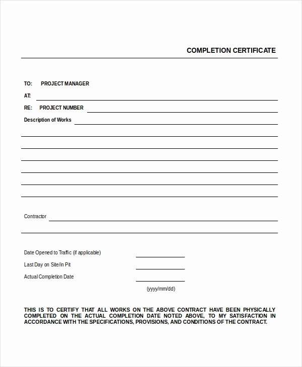 Construction Job Completion Sign Off form New Work Certificate Template 18 Free Word Pdf Document