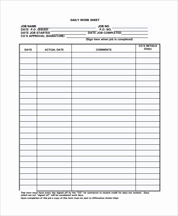 Construction Job Completion Sign Off form New Work Log Template – 7 Free Word Excel Pdf Documents