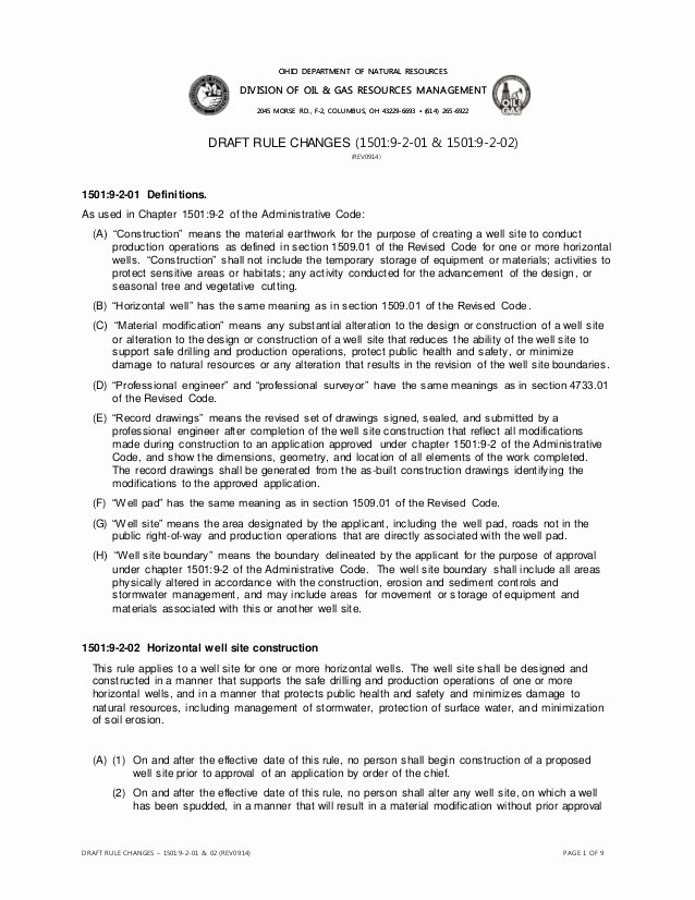 Construction Job Completion Sign Off form Unique Draft Rule Changes by Odnr for Construction Of Well Pads