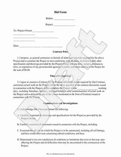 Construction Job Proposal Template Best Of Bid form Job &amp; Contractor Bid forms