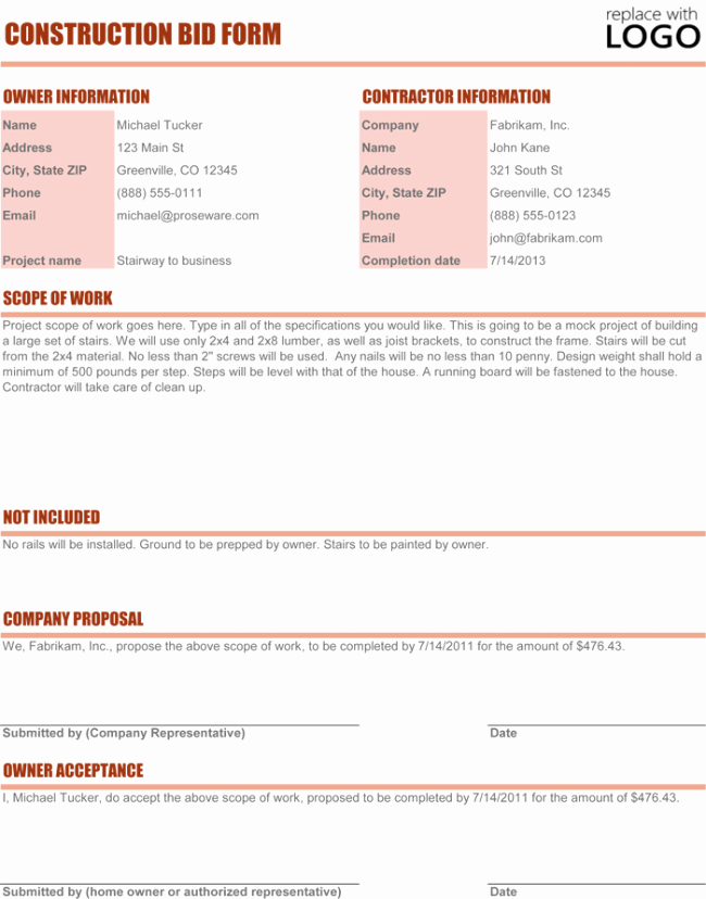 Construction Job Proposal Template Best Of Construction Proposal Template 4 Best Sample